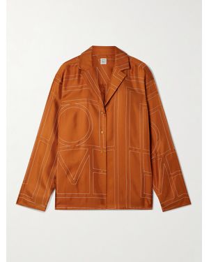 TOTEME Embroidered Silk-Twill Shirt - Orange