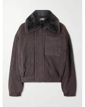 Victoria Beckham Shearling-Trimmed Nubuck Bomber Jacket - Grey
