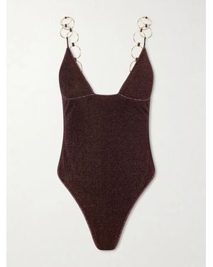 Oséree Lumière Embellished Metallic Swimsuit - Brown