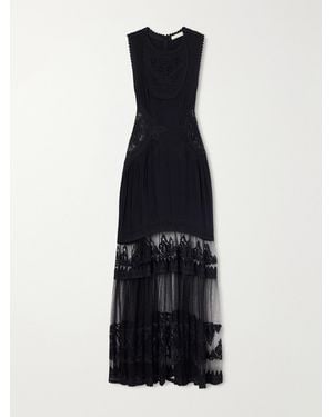 Ulla Johnson Florence Embroidered Tulle And Silk Crepe De Chine Gown - Blue