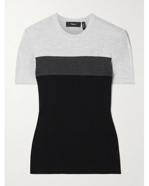 Theory Geripptes T-Shirt Aus Seide - Schwarz