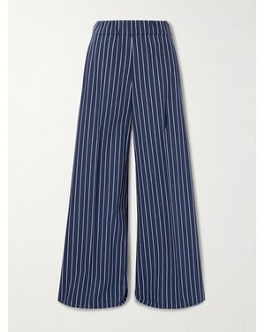 Brunello Cucinelli Hose Mit Weitem Bein Aus Gestreiftem Twill Aus Einer Baumwoll-Seidenmischung - Blau