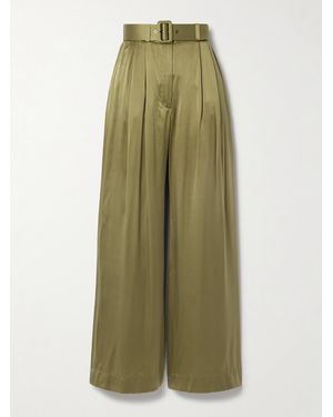 Zimmermann Bundfaltenhose Mit Weitem Bein Aus Seidensatin Mit Gürtel - Grün