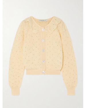 Alessandra Rich Cardigan Aus Pointelle-Strick Aus Einer Mohairmischung Mit Rüsche Und Kristallen - Natur