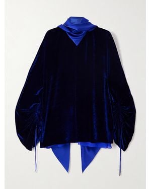 Lanvin Scarf-Detailed Velvet And Gathered Chiffon Blouse - Blue