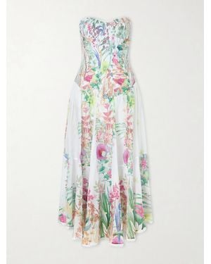 Charo Ruiz Illyr Off-The-Shoulder Smocked Floral-Print Cotton-Blend Voile Midi Dress - White