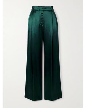 Another Tomorrow Pleated Satin Wide-Leg Trousers - Green