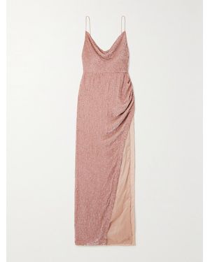 retroféte Katya Draped Sequined Chiffon Gown - Pink