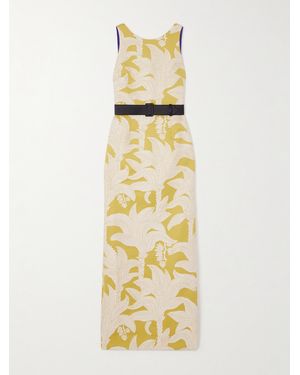 Marta Ferri Angera Belted Open-Back Cotton-Blend Brocade Maxi Dress - Metallic