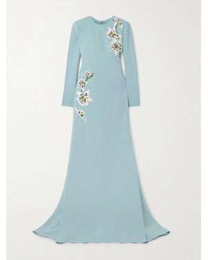Oscar de la Renta Appliquéd Cady Gown - Blue
