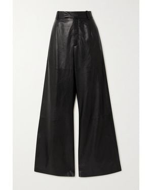 Amiri Pleated Leather Wide-Leg Trousers - Black