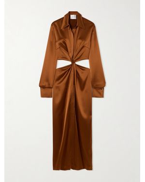 Galvan London Hock Twist-Front Cutout Satin Maxi Dress - Brown