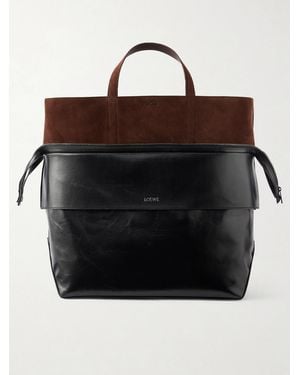 Loewe Switch Large Suede-Trimmed Crinkled Leather Tote - Black