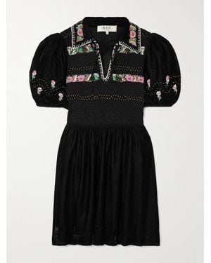 Sea Brynn Embellished Smocked Velvet Mini Dress - Black