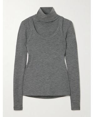 Rohe Convertible Layered Merino Wool-Jersey Turtleneck Top - Grey