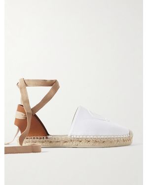 Christian Louboutin Nanou Lace Tie-Detailed Grosgrain-Trimmed Leather And Canvas Espadrilles - Natural