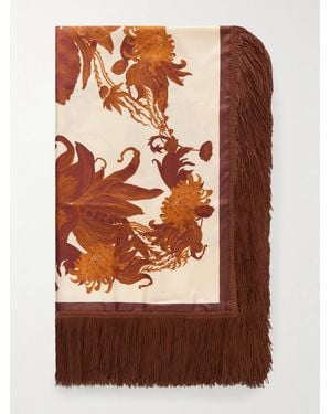 La DoubleJ Reversible Fringed Printed Silk-Twill Scarf - Brown