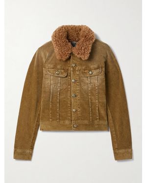 R13 Trucker Fleece-Trimmed Cotton-Blend Corduroy Jacket - Natural