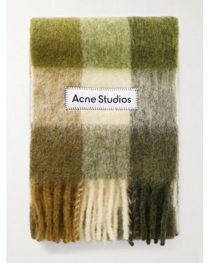 Acne Studios Fringed Checked Brushed Alpaca, Wool And Mohair-Blend Scarf - Green
