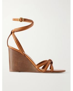 Gianvito Rossi 85 Leather Wooden Wedge Sandals - Brown