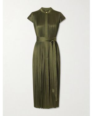 JOSEPH Phare Belted Plissé Satin Midi Dress - Green