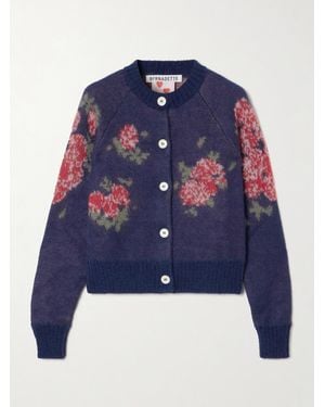 BERNADETTE Amelia Floral-Jacquard Mohair-Blend Cardigan - Blau