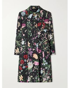 Gucci Floral-Jacquard Coat - Black