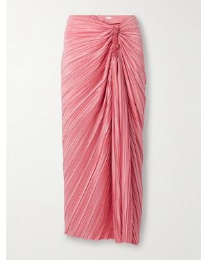 Cult Gaia Sonoma Draped Plissé-Satin Midi Skirt - Pink