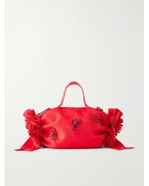 Simone Rocha Double Ribbon Rosette Crystal-Embellished Satin Shoulder Bag - Red