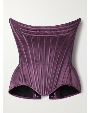 Wiederhoeft Wasp Strapless Cotton And Silk-Blend Satin Bustier Top - Purple
