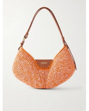 Loewe Paula's Ibiza Swing Medium Leather-Trimmed Raffia Shoulder Bag - Orange