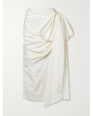 Christopher John Rogers Bow-Detailed Draped Moire Midi Skirt - White