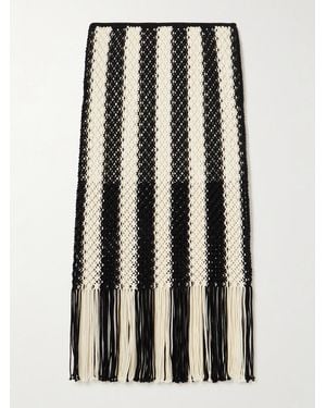 Zimmermann Wanderlust Fringed Striped Macramé Cotton Maxi Skirt - Black
