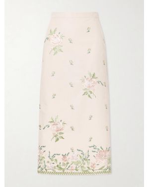 Erdem Floral-Embroidered Cotton-Faille Midi Skirt - Natural