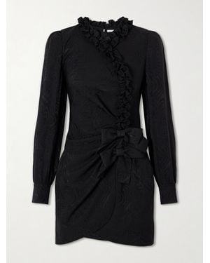 Alessandra Rich Ruffled Silk-Jacquard Mini Dress - Black