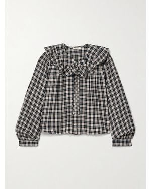 Doen Joelle Ruffled Checked Organic Cotton Top - Black