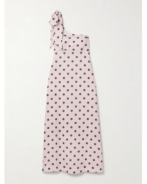 Zimmermann Acacia One-Shoulder Bow-Embellished Polka-Dot Linen Midi Dress - White