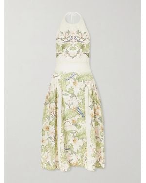 Agua Bendita Balsa Anhelo Embellished Printed Halterneck Linen Maxi Dress - White