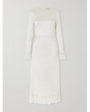 FFORME Mina Midikleid Aus Strukturiertem Satin Aus Einer Seidenmischung Mit Fransen - Weiß