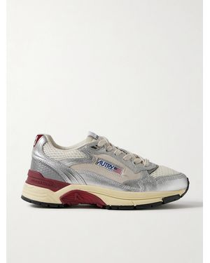 Autry Hyperway Low Mesh And Suede-Trimmed Metallic Leather Trainers - Grey