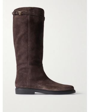 Tod's Embellished Suede Knee Boots - Brown