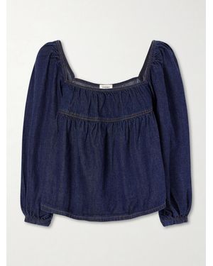Saint Laurent Gathered Denim Blouse - Blue