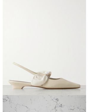 Neous Uba Bow-Embellished Faille And Leather Slingback Flats - Natural
