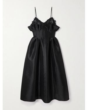 Kika Vargas Theresa Lace-Trimmed Pleated Taffeta Midi Dress - Black
