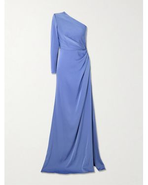 Alex Perry One-Shoulder Gathered Satin-Crepe Gown - Blue