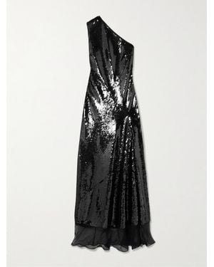Stella McCartney Asymmetrische Robe Aus Tüll Mit Pailletten Und Chiffonbesatz - Schwarz