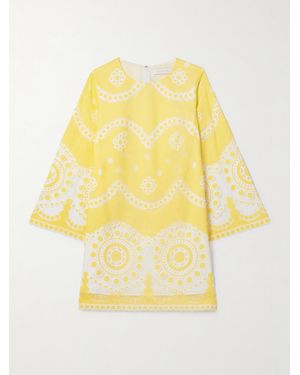 Borgo De Nor Mini-Robe En Popeline De Coton Mélangé Et En Dentelle Guipure Stevie - Jaune