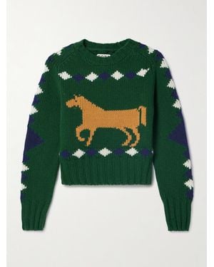 Bode Diamond Corral Pullover Aus Wolle Mit Intarsienmuster - Grün
