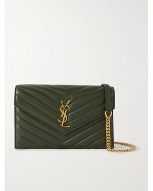Saint Laurent Cassandre Envelope Mini Schultertasche Aus Matelassé-Leder - Grün
