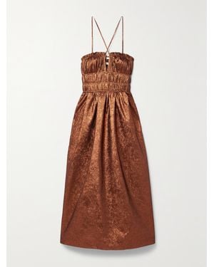 Ulla Johnson Seraphina Shirred Crinkled-Taffeta Midi Dress - Brown